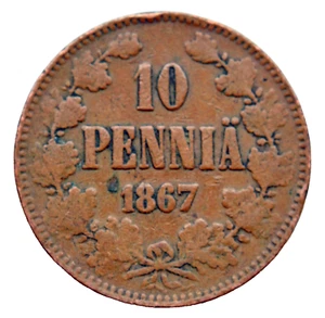1867 Russian Finland 10 Pennia Copper Coin - Picture 1 of 2