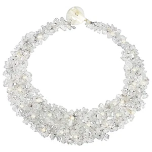 Clear Cascades Quartz-Pearl-Crystal Medley Trio Bib Necklace - Picture 1 of 4