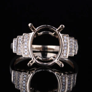 10k Yellow Gold Pave Diamond 12x10mm Oval Semi Mount Engagement Wedding Ring - Picture 1 of 5