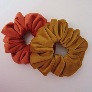 TWIN PACK Luxury Velvet HAIR SCRUNCHIE - AUTUMN - Mustard & Terracotta - Large - Picture 1 of 3