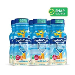 PediaSure Grow & Gain With Immune Support, Vanilla, 8-fl-oz Bottle, 6 Shakes - Picture 1 of 7