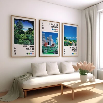 Hiroshi Nagai Set de 3 Arte de Pared Vintage enmarcado, Póster Retro Japonés Selva 2 Foto 1 de 4
