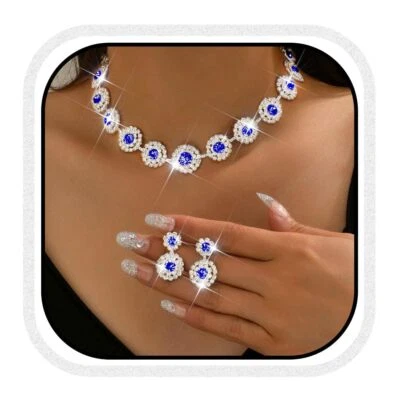 Parure de bijoux de mariage avec collier et boucles d'oreilles en strass étin... - Photo 1/4