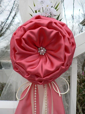 Coral Chair Bows, Pew Bows,  White, Church Aisle decoration, Arch decoration - Image 1 of 4