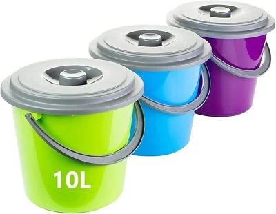 3er Set Putzeimer mit Deckel Kunststoff Eimer 10 Liter Eimer mit Griff 3 Farben - Bild 1 von 4