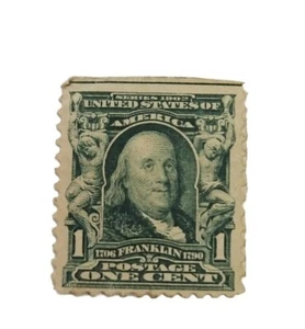 US {300} BENJAMIN FRANKLIN, BLUE GREEN 1903 Stamp - Picture 1 of 2