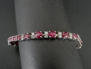 Ruby with Cubic Zirconia Stones Sterling 925 Silver Tennis Link Bracelet  - Picture 1 of 4