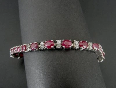 Ruby with Cubic Zirconia Stones Sterling 925 Silver Tennis Link Bracelet  - Image 1 of 4
