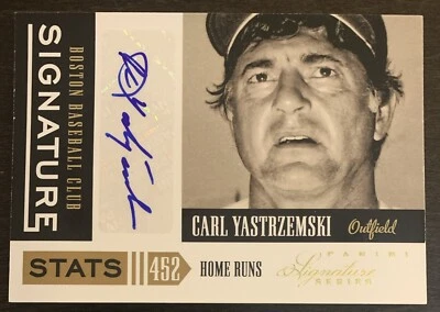 Carl YASTRZEMSKI🔥2012 Panini Signature Series Estadísticas AUTO #20 21/25 Medias Rojas Foto 1 de 3