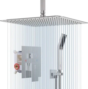 SR SUN RISE BRUSHED NICKEL Shower System 12 Inches Brass Bathroom CEILING MOUNT - Picture 1 of 7