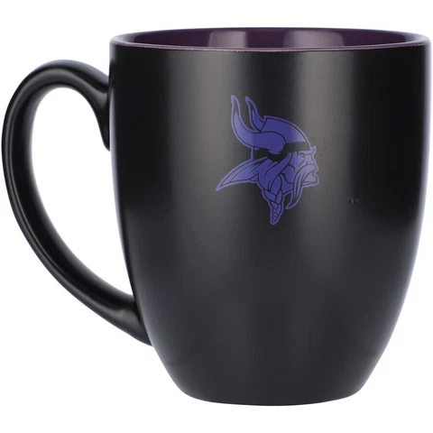 Minnesota Vikings NFL Matte Bistro Ceramic Coffee Cup Mug 15 oz Black Purple Cover