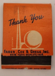 Faber Coe Gregg Havana Cigars 1939 Feria Mundial de Nueva York NY Vintage Matchbook - Imagen 1 de 3