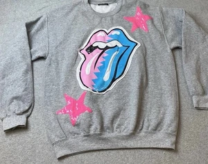 Sojara Damen Pailletten Distressed Pullover Sweatshirt Oberteil grau Gr. Small Oversized - Bild 1 von 7