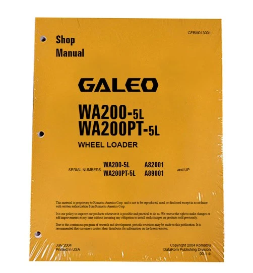 Manual de servicio de reparación de taller Komatsu WA200-5L, WA200PT-5L - pieza # CEBD013001 Foto 1 de 1