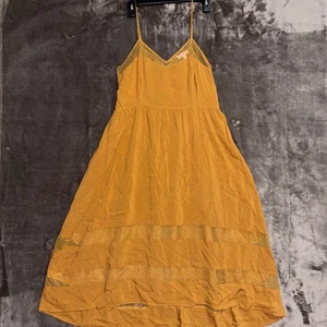 ReNamed Midi-Schlupfkleid senfgelb mit Spitzenbesatz Damen Größe L - Bild 1 von 9