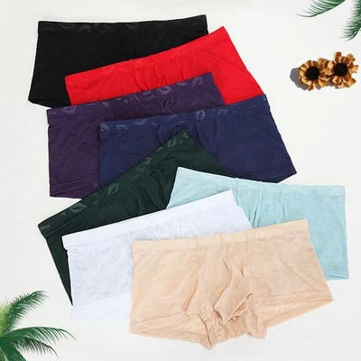 Sexy Hombres Ropa Interior Calzoncillos Boxer Malla de Seda Hielo Transpirable Nariz de Elefante Bragas Foto 1 de 4