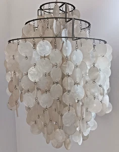 Verner Panton FUN Kronleuchter 1964 H. 65 cm B. 45 cm Capiz Muscheln Original - Bild 1 von 8