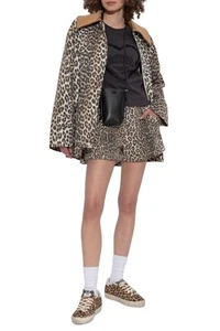 R13 Pouch Pocket Women Shorts 24 Denim Rigid Leopard Print Buttoned RRP€795 - Picture 1 of 11