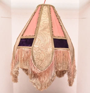 Vintage Victorian French Lamp Shade Art Nouveau Fringe embroidered ATQ Large - Picture 1 of 19