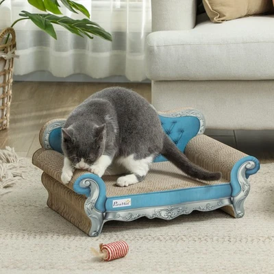PawHut Cat Scratching Board 2-in-1 Cardboard with Catnip, Blue - Image 1 of 4