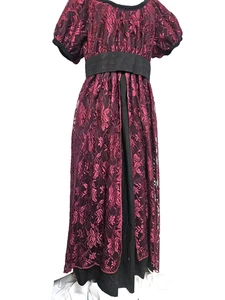JANE AUSTEN TITANIC Regency Dress BLACK with RED lace see measurmants - Picture 1 of 6