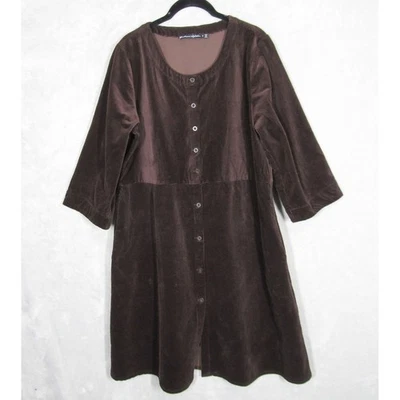 Gudrun Sjoden Dress Women's Medium Brown Corduroy Button Front 3/4 Sleeve - Image 1 of 4