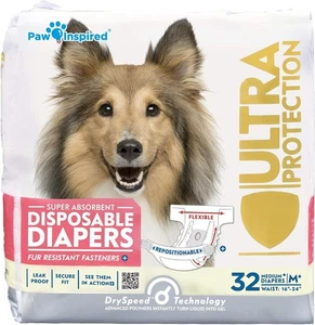 Paw Inspired 32ct Disposable Dog Diapers | Female Dog Diapers Ultra Protection | - Picture 1 of 5