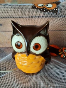 Vtg Ceramic Hand Painted Brown Owl Bedside Night Light Up Eyes Lamp DECOR 60 70S - Picture 1 of 9