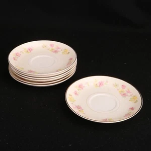 7 Saucers Homer Laughlin Eggshell Nautilus Pink Yellow Roses H41N5 - Picture 1 of 8