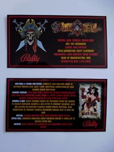 * * 'BLACK ROSE' Bally 1992 Custom Instruction/Apron Cards * * (New) - Picture 1 of 3