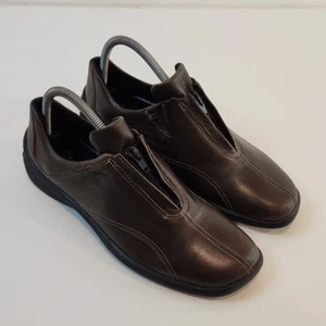 Ecco Leather Loafers Flats Comfort Shoes Brown Split Toe Zip Womens Sz 6 1/2 EUC - Picture 1 of 15
