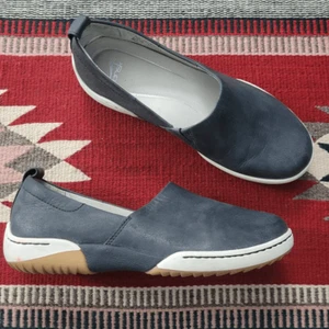 Chaussures à enfiler vintage en cuir nappa Dansko Reba pointure 37 6,5-7 bleu marine confort - Photo 1/7