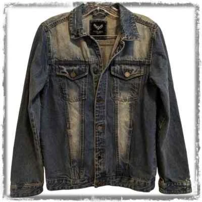 Chaqueta de Camionero Denim BRAVE SOUL Jean Abotonada Azul Fresco Desvanecido Calce Ajustado Para Hombre S Foto 1 de 4