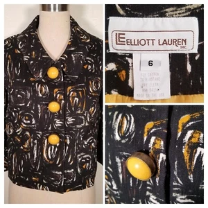 Vintage 6 Elliott Lauren Black and Yellow Cropped Blazer Jacket Mod 60s Style A6 - Picture 1 of 8