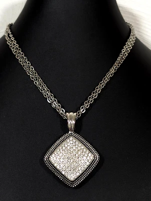 Premier Designs Double Side Reversible Pendant Pave Crystal Necklace 20 in - Image 1 of 4