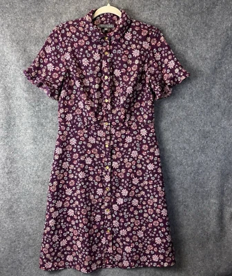 Sharagano Dress Women's 6 Purple Floral Button Front Shirt Dress Ruffle Sleeve - Image 1 of 4