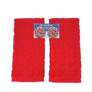 Set of 2 Valentines Day Red Hearts Kitchen Towels 100% Cotton With Magnets NWT - Picture 1 of 5