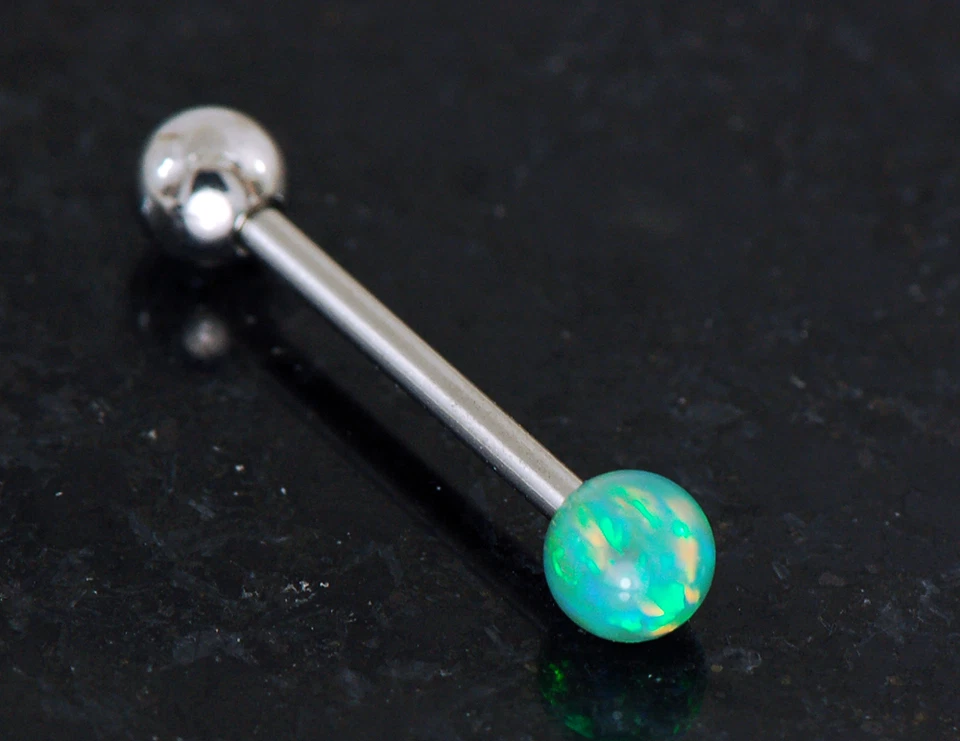 1 Pc 14g 5/8" 5 MM Green Opal Stone Internal Threaded Tongue Ring Piercing - Image 1 of 1