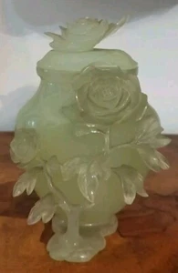 🌟🌟Antico vaso potiche, giada, Floreale Rosa Foglie XIX secolo Museale Raro🌟🌟 - Imagen 1 de 16