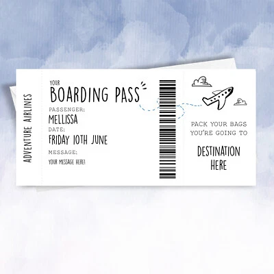 SQUIDGEMAKES Personalised Boarding Pass Birthday Card Surprise Gift Mock Plane Ticket Present