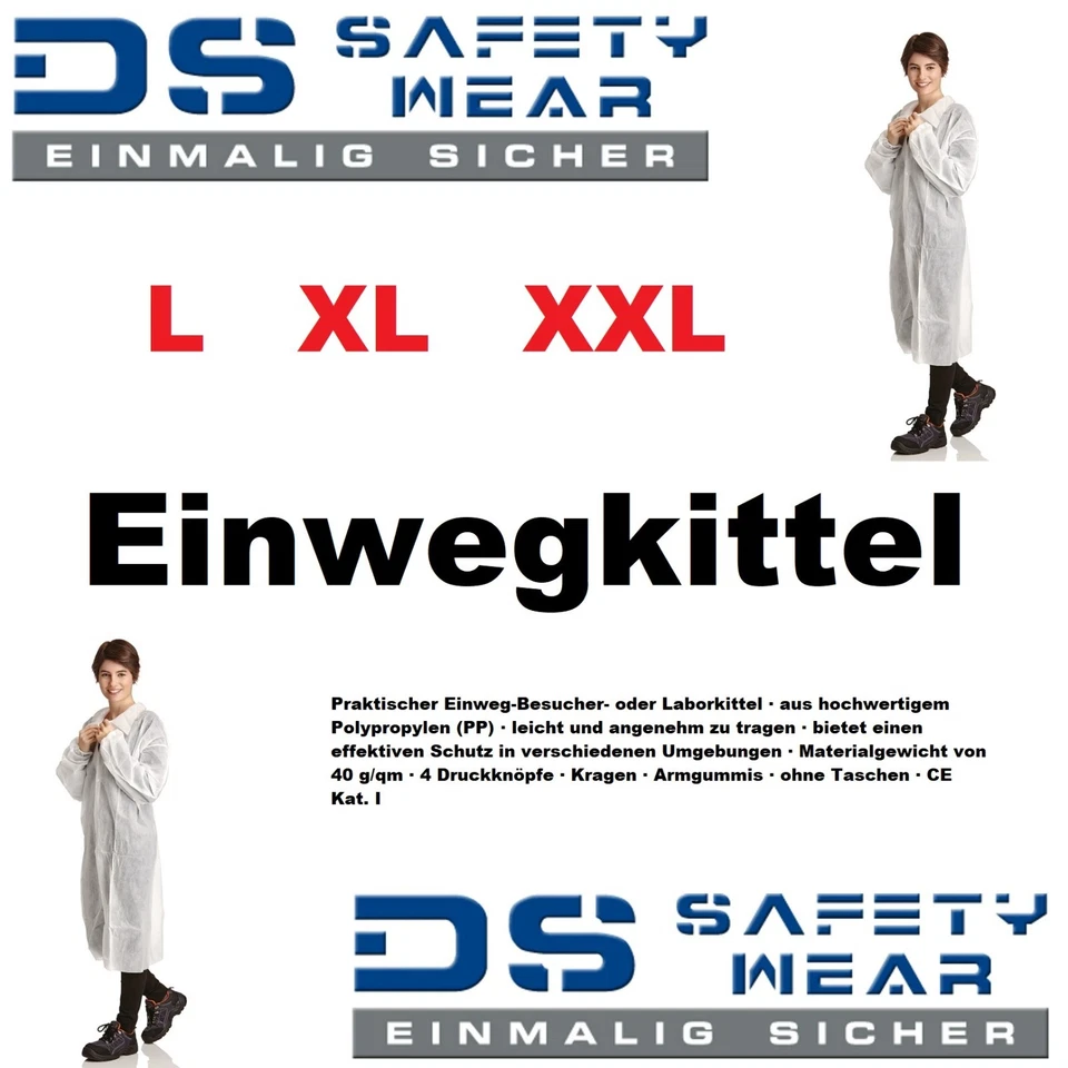 DS SafetyWear Einwegkittel weiß Einwegkittel OP kittel Laborkittel L XL XXL - Bild 1 von 1
