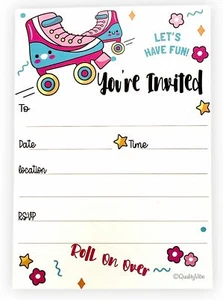 25 Roller Skate Party Invitations With Envelopes, Fill In Style You're Invited, - Picture 1 of 5