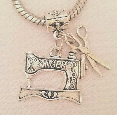 Tailor Sewing Machine Needle Thread Dangle Charm Pendant f Euro Bracelet / Neck - Image 1 of 4
