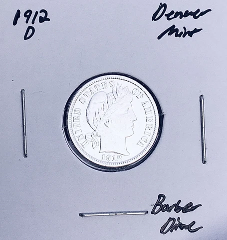 1912-D Denver Mint Barber Dime, Key Date! RARE This Nice! E1 Cover