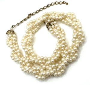 Vintage Faux Pearl Choker Necklace Multi Strand Braided Statement 15" - 17" - Picture 1 of 9