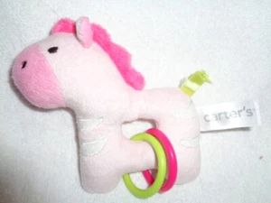 Zebra Pink Plush Carter's Baby Rattle 5" stuffed animal with hard plastic rings - Picture 1 of 7