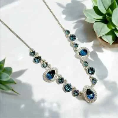 Givenchy Crystal Silver Tone Collar Blue and white Crystals Necklace. Retail $78 - Image 1 of 4
