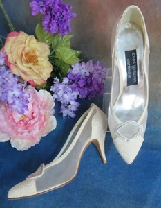 STUART WITMAN per MARTINIQUE tacco medio 3,25" scarpe MATRIMONIO PANNO rete lati 8,5 - Foto 1 di 9