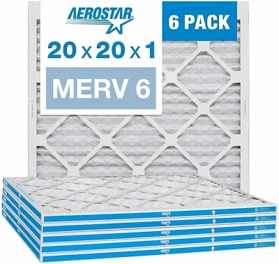 20x20x1 MERV 6 Pleated AC Furnace Air Filter 6 Pack - Dust & Pollen Control - Image 1 of 4