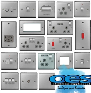 BG NEXUS METAL BRUSHED STEEL DECORATIVE LIGHT SWITCHES & SOCKETS GREY INSERTS - Picture 1 of 37